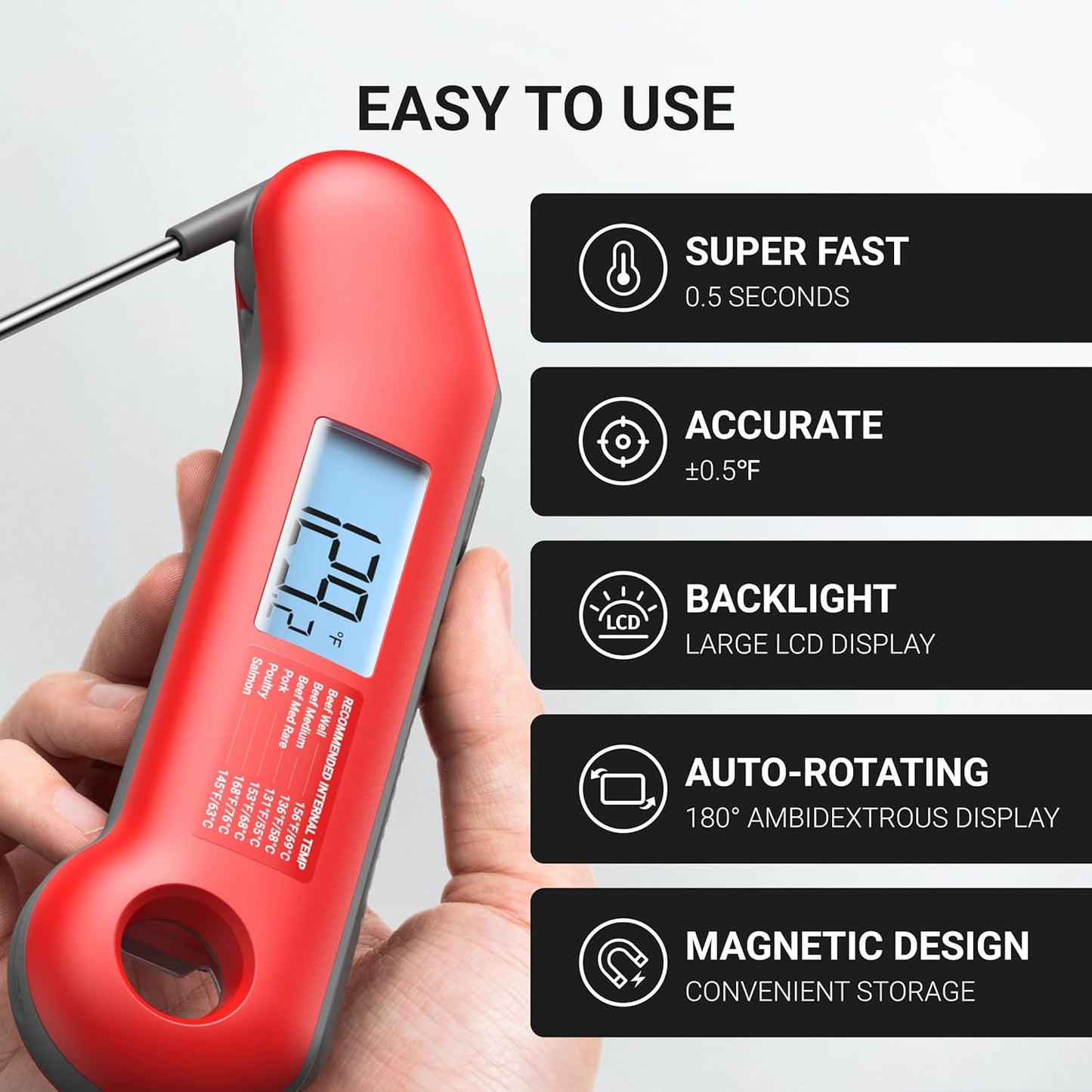 ThermoMaven Professional Meat Thermometer Digital, Ultra-Fast 0.5 Sec Instant Read, NIST Certified ±0.5°F Accuracy, 100% Waterproof, Auto-Rotating Backlit Display, Lift-to-Wake, for BBQ/Cooking/Candy