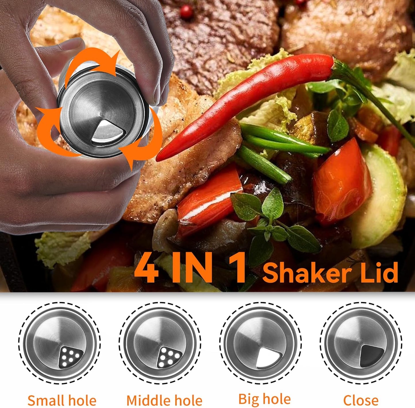 Mlici 6PC Spinning Glass Spice Jars - 360° Rotating Spice Rack Organizer with Jars, Stainless Steel Revolving Seasoning Holder Jars for Countertop Cabinet Kitchen Spices Cruets