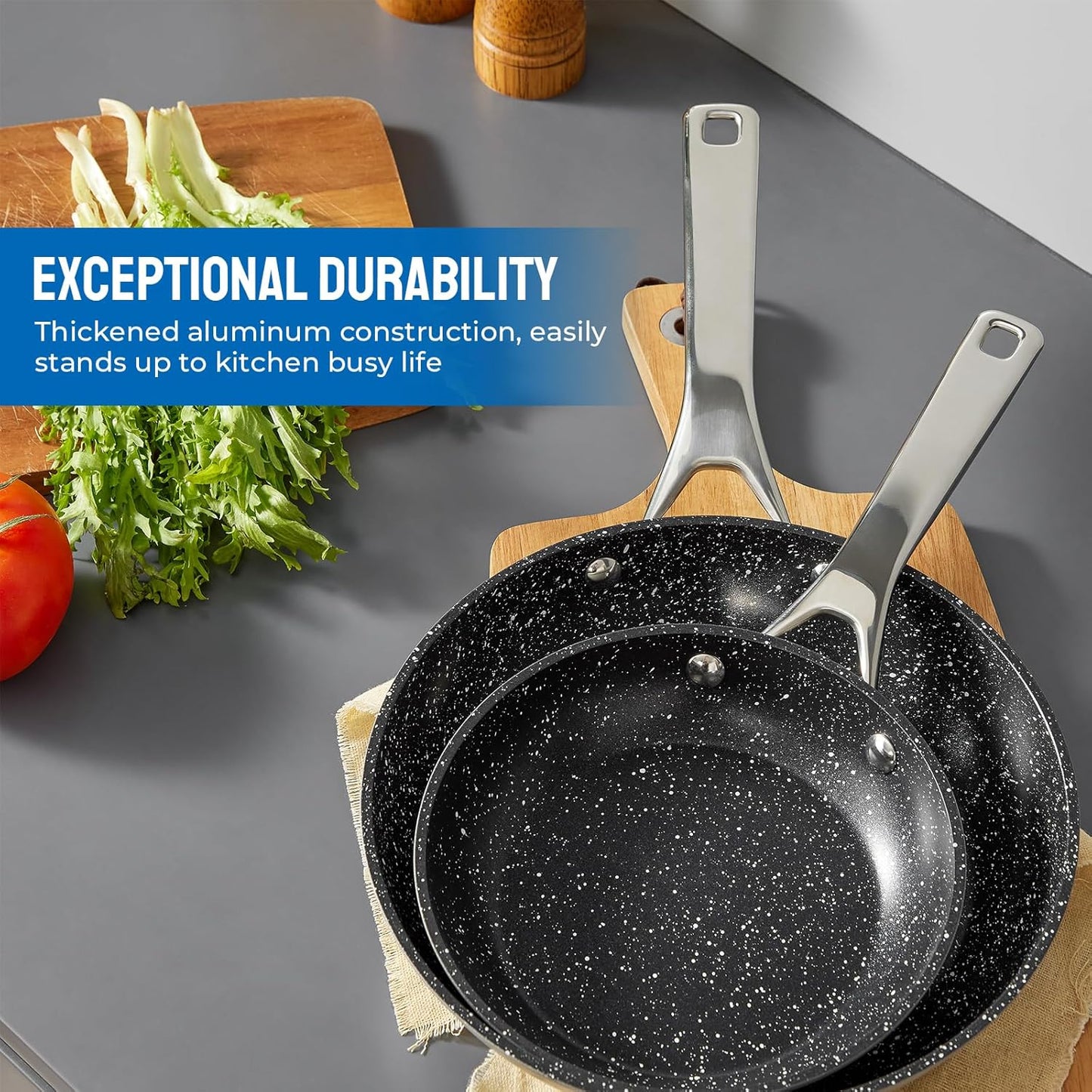 Induction Cookware Nonstick, BEZIA Pots and Pans Set for Induction Cooktop, Compatible with All Stoves, Dishwasher Safe Kitchen Cooking Pan Set with Frying Pans, Saucepans & Stockpot, 10-Piece (Grey)
