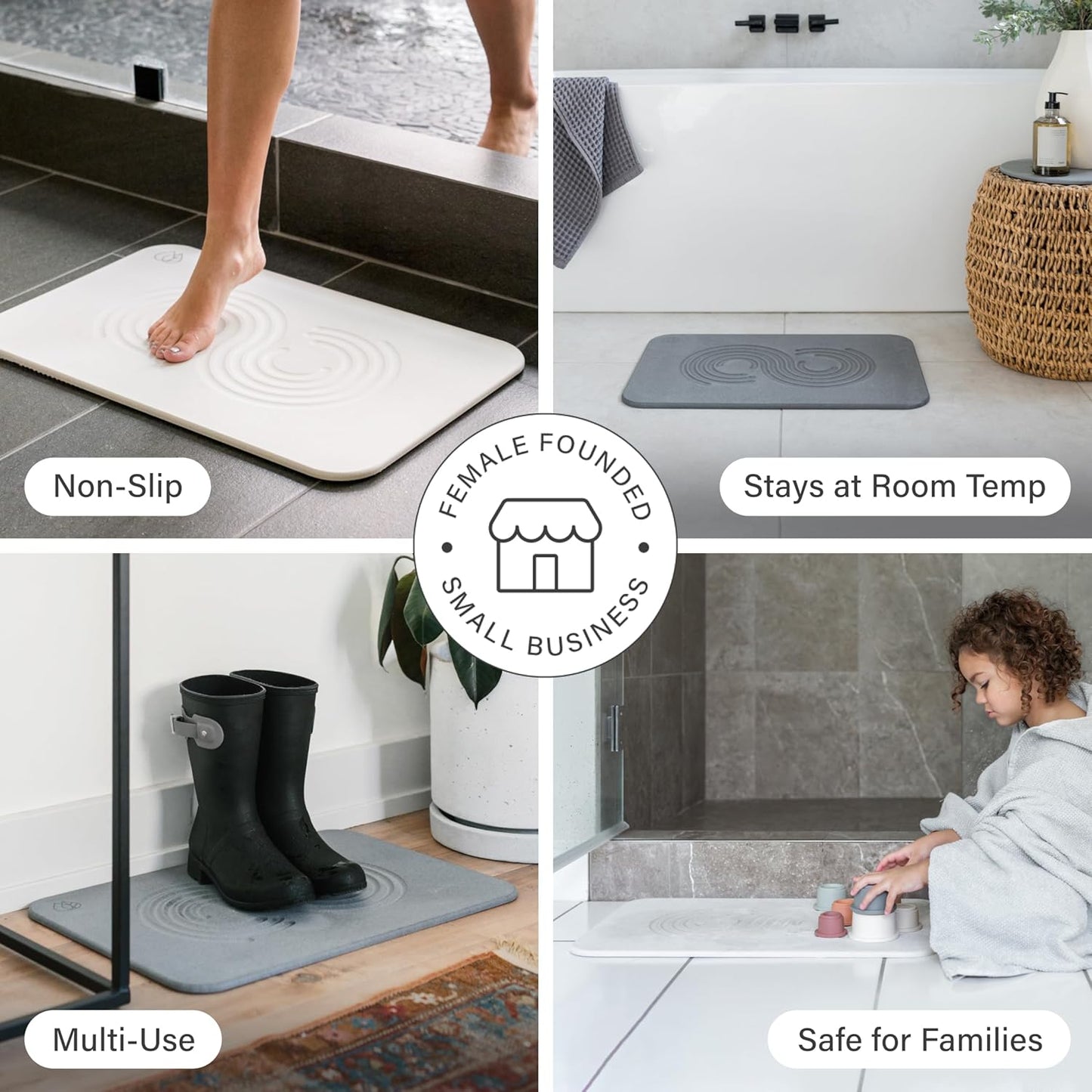 Dorai Home Bath Stone Mat 23.6"x15.4" – Quick-Dry, Non-Slip Diatomite Stone Bath Mat for Bathroom, Zen Slate