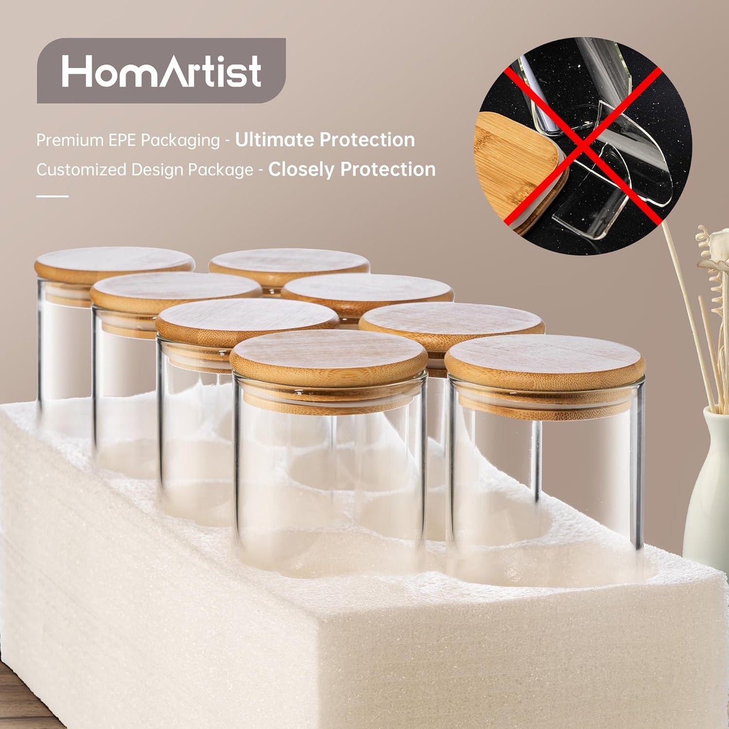 57oz - 3 Pack Square Glass Jars with Bamboo Lids, Glass Food Storage Containers with Airtight Lids for Kitchen, Air Tight Pantry Storage Containers for Cereal, Pasta, Rice, Sugar, Coffee, Spice