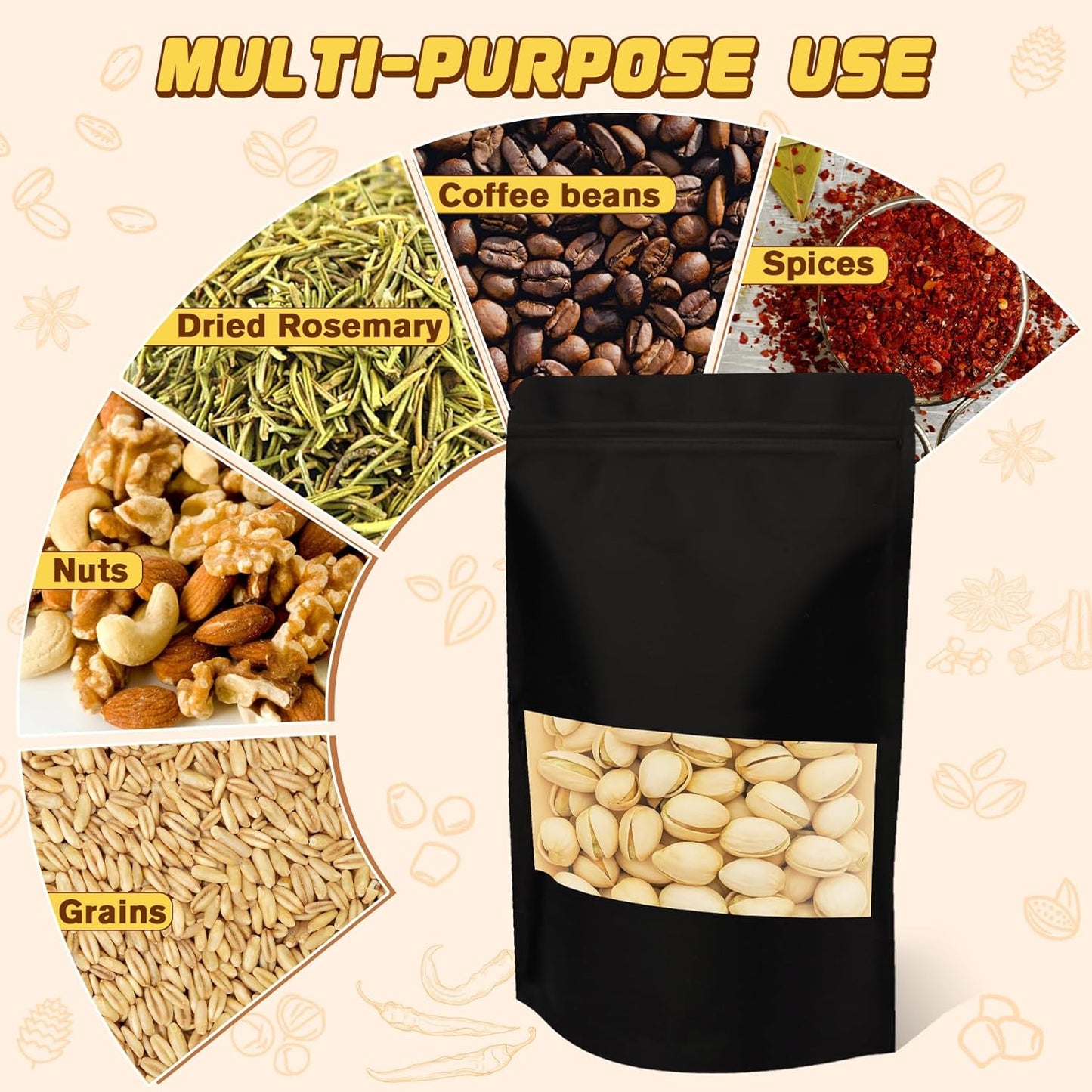 50 Pack Smell Proof Bag, Stand Up Zip Lock Bags, Cookie Bags with Seal, Resealable Pouches, Packing Bags for Cheese, Herbs, Coffee, Spice, Nuts, Soap, Bath Salts, Party Favors, Tea