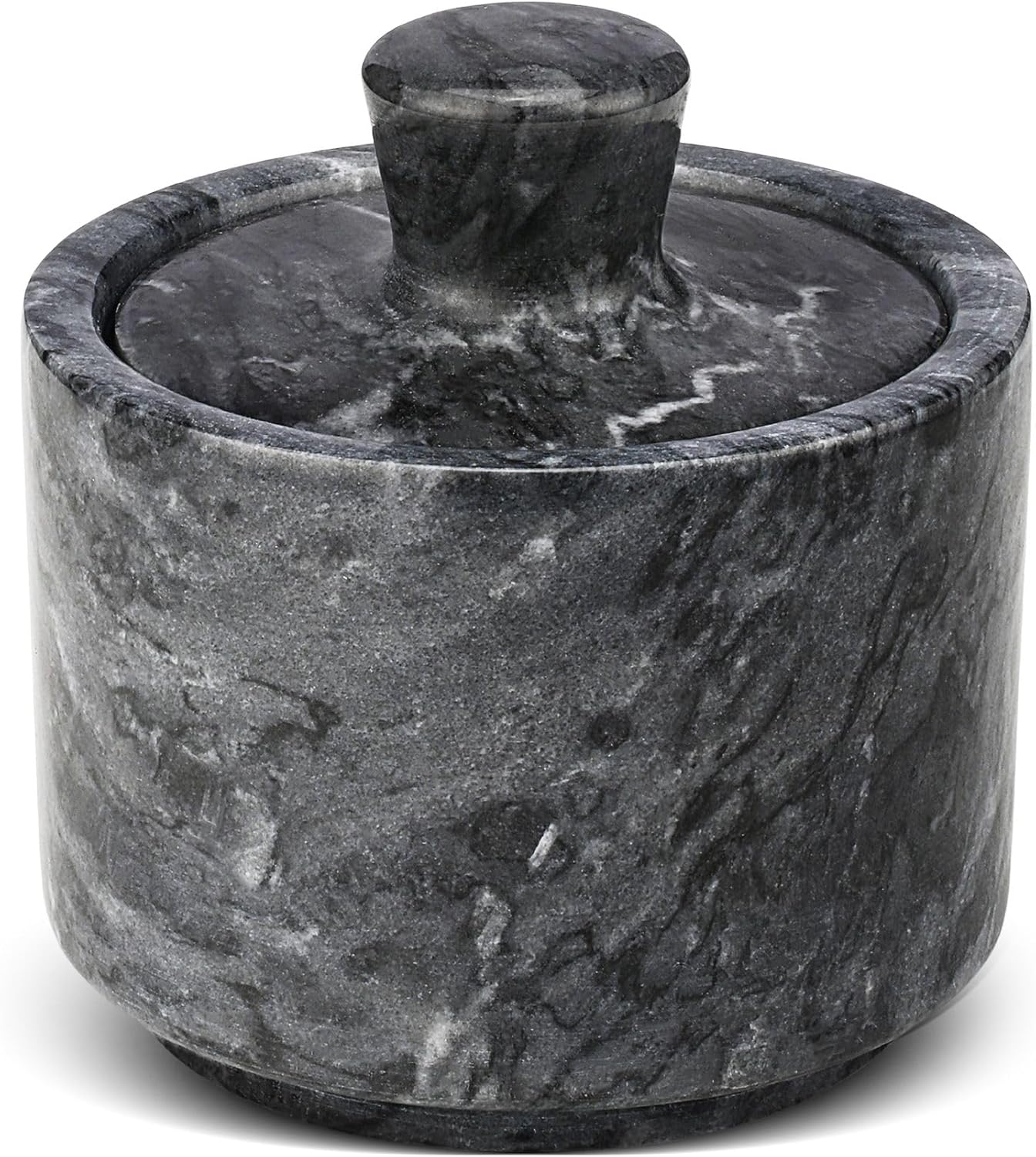 Flexzion Marble Salt Cellar with Lid, Multi-Purpose Marble Container for Salt, Pepper, Paprika and Powdered Herbs, Salt Containers for Countertop, Box for Jewelry, Watches & Accessories (Black)