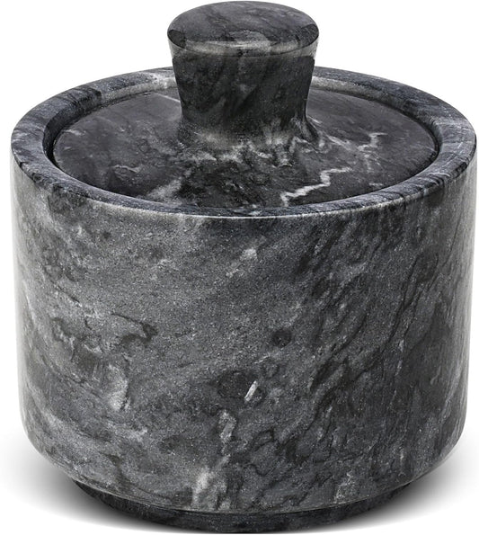 Flexzion Marble Salt Cellar with Lid, Multi-Purpose Marble Container for Salt, Pepper, Paprika and Powdered Herbs, Salt Containers for Countertop, Box for Jewelry, Watches & Accessories (Black)