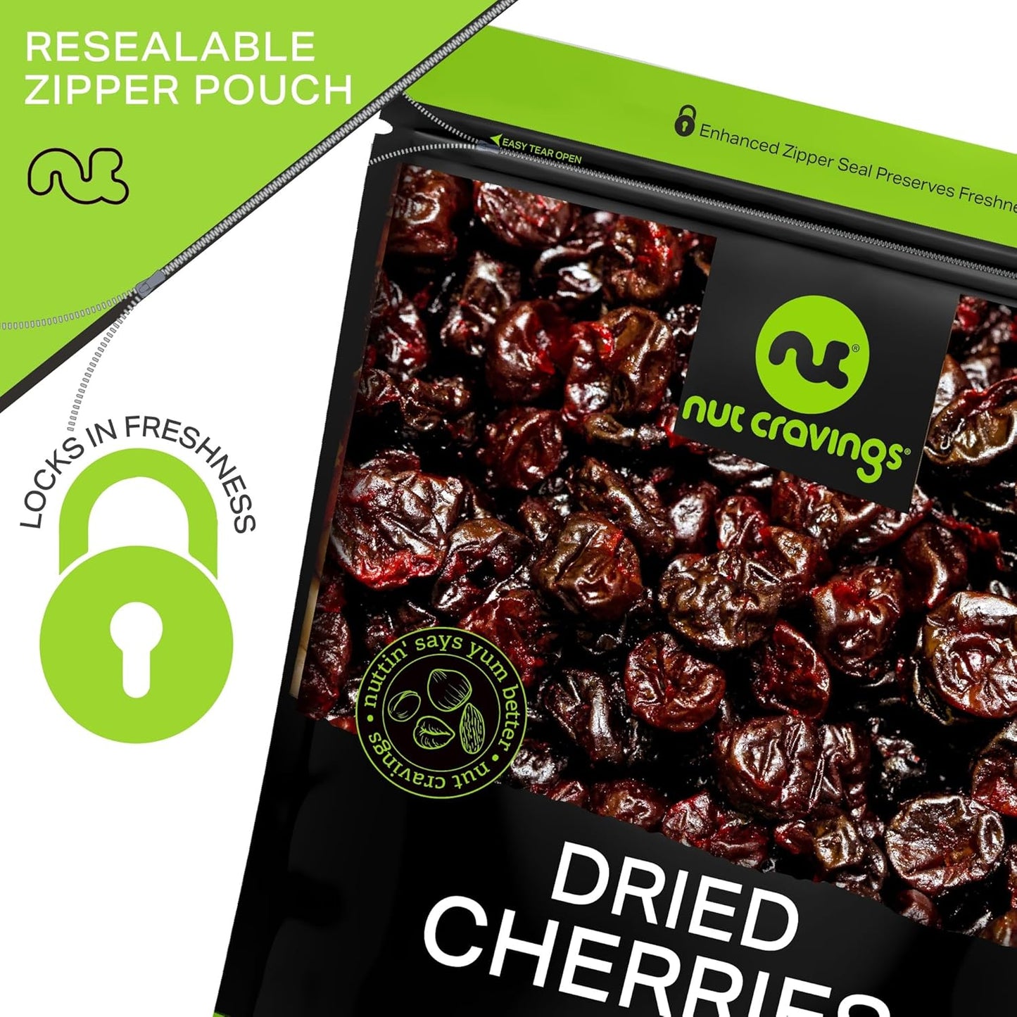 NUT CRAVINGS - Sun Dried Sour Tart Cherries, Lightly Sweetened (32oz, 2 LB) Bulk Dry Fruits Packed Fresh in Resealable Bag - Sweet Healthy Snack, Naturally Grown, Vegan, Kosher