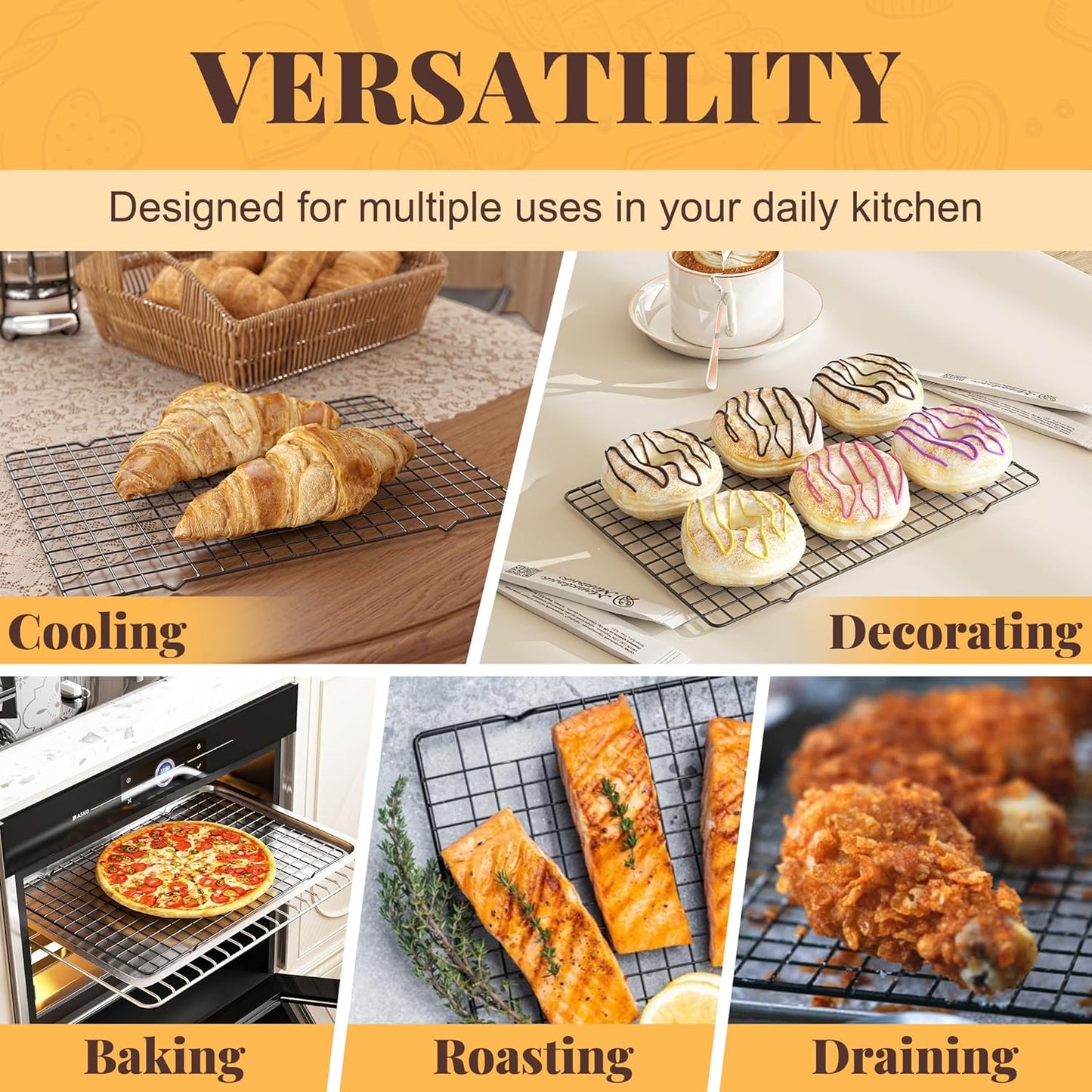 Cooling Racks for Cooking and Baking - 2 PCS 10" x 15" Grid Wire Baking Rack for Oven Cooking, Baking, Grilling, Roasting -Dishwasher Safe Bacon Rack- Fits Jelly Roll Cookie Sheet Pan