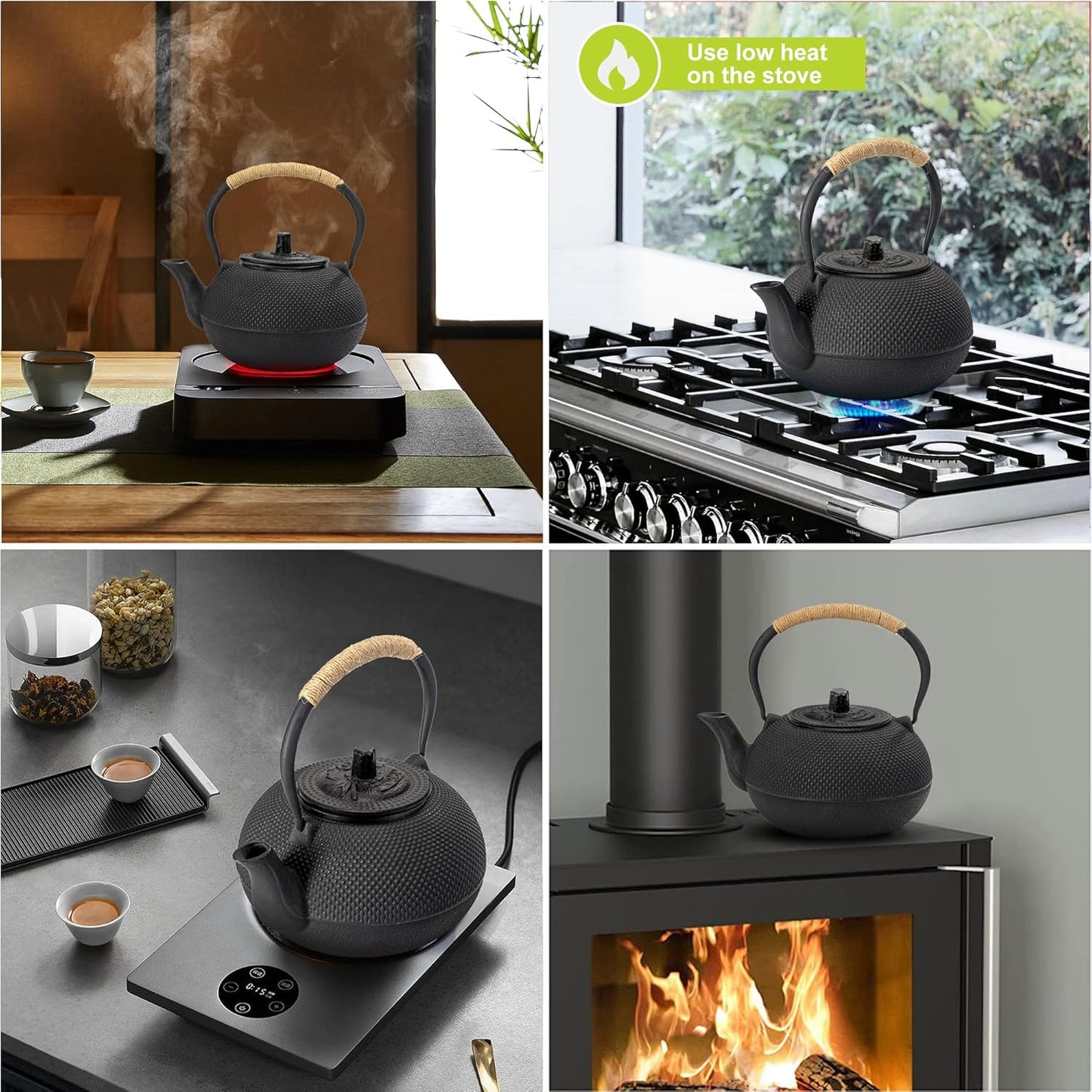 suyika Japanese Tetsubin Cast Iron Teapot Tea Kettle pot with Stainless Steel Infuser for Stovetop Safe Coated with Enameled Interior 22 oz/650 ml
