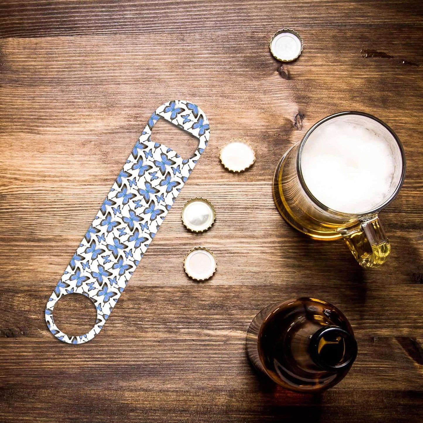Butterflies Stainless Steel Bottle Opener Elegant Blue and Gray Wings Romantic Garden Summer Nature Flat Beer Bottle Opener Keychain for Home Kitchen Bar Restaurant Party Birthday Gift