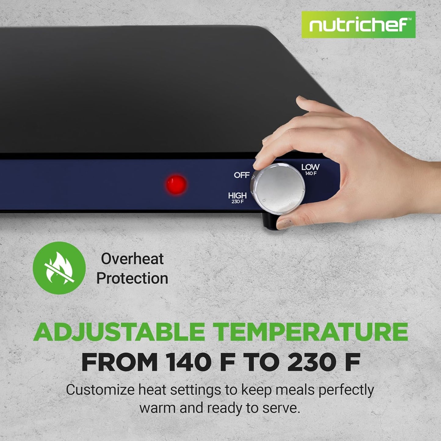 NutriChef Electric Warming Tray | Glass Surface Hot Serving Tray | Adjustable Temperature 140°F to 230°F | Energy Efficient & Space Saving | Perfect for Buffets,Parties & More | 21.2 x 16.5 IN | Blue