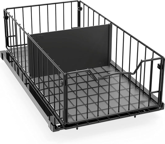 Simple Houseware Pull-Out Cabinet Sliding Basket Organizer, 17.2" D x 9.7" W x 5" H – Black, Ideal for Kitchen and Bathroom Cabinet Storage, Under Sink or Pantry Organization