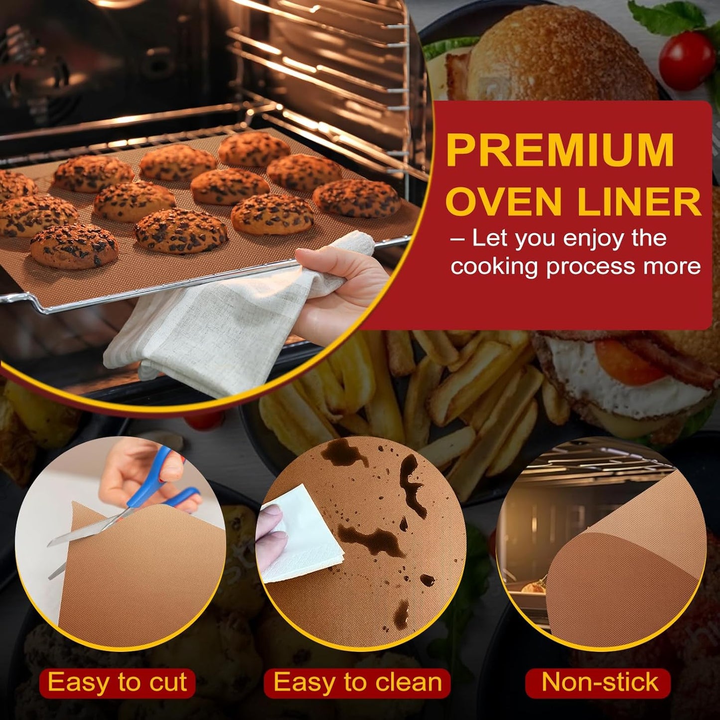 2 Pack Oven Liners for Bottom of Oven, 17"x25" Heavy Duty Non-Stick Oven Liner Mat, Reusable Heat Resistant Grill & Baking Mat, BPA/PFOA Free Roaster Liners, Fits Electric, Gas, Toaster Ovens (Black)