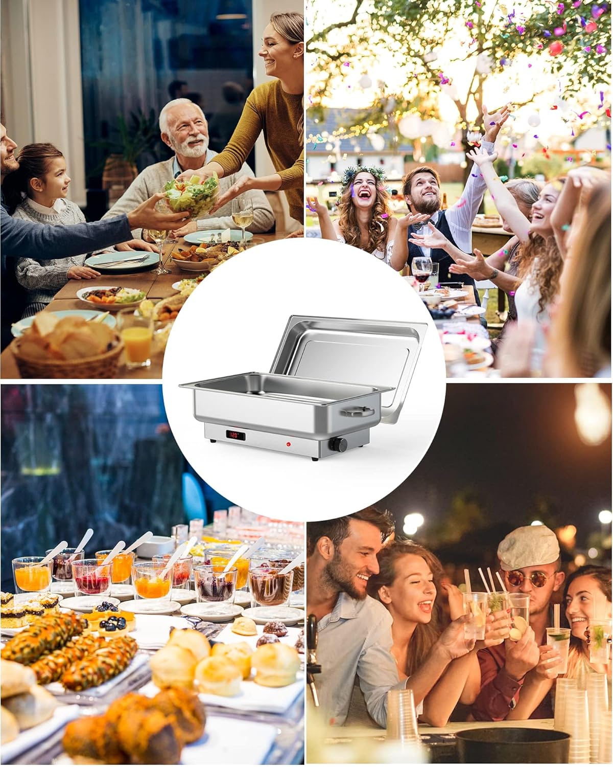 Electric Chafing Dish Buffet Set, 2 x 4.5QT Half-Size Buffet Servers and Warmers Stainless Steel Chafing Dish, Commercial Food Warmer with Temperature Control Display for Parties, Catering, Festivals