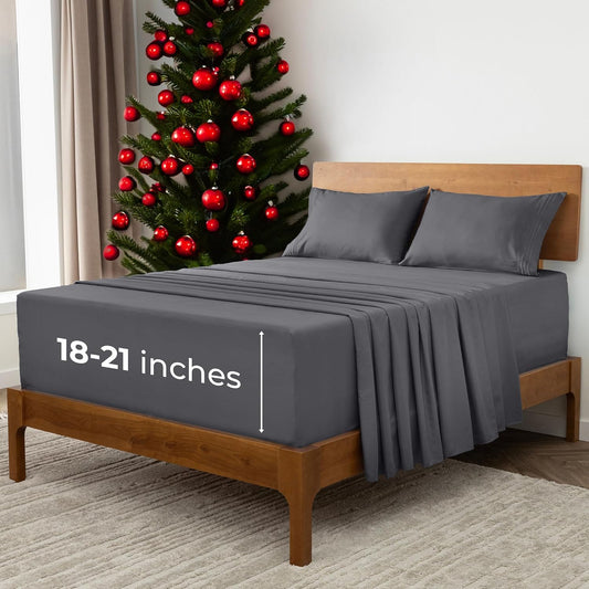 Mellanni Extra Deep Full Sheets - 4 PC Iconic Collection Bedding - Hotel Luxury, Ultra Soft, Cooling Bed Sheets - Wrinkle, Fade, Stain Resistant (Full, Gray)