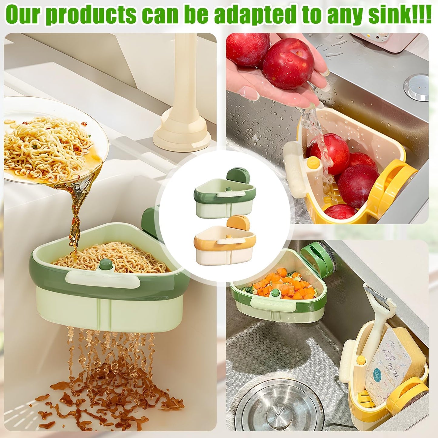 Sink Strainer Basket,2025 New Upgraded Suction Cup Press Sink Drainer Basket,Suction Cup Corner Rack,Corner Trash Catcher for Food Waste,Faucet Sponge Storage Rack (Orange)