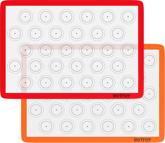 HOTPOP 2-Pack Silicone Baking Sheet Set - No-Stick Cookie Sheets for Baking with Outlined Silicone Mats for Macarons, Pastries, Buns, Bread - 16.5"x11.6" Half, 11.5"x8.5" Quarter Sizes - 0.75mm Thick