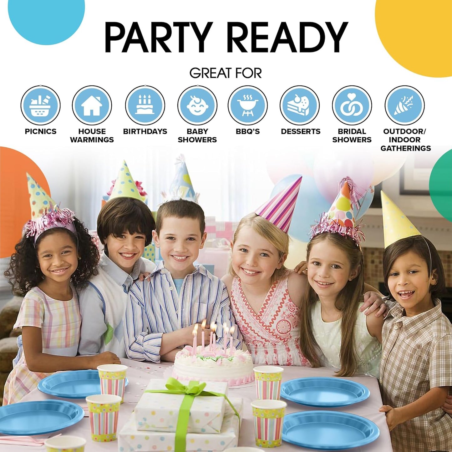 Exquisite Party Solids Light Blue Plastic Plates For Party 7" Light Blue Disposable Plates Heavy Duty Supplies 100 Pcs Plastic Dinnerware Sets Heavy Duty 350 GSM Disposable Dinnerware Set
