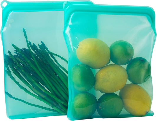 2-XL 100% Silicone Reusable Storage Bags - Freezer, Eco-Friendly, Food-Grade, Leak-Proof Zipper - For Food Storage (Two-1/2 Gal / 8 Cups)