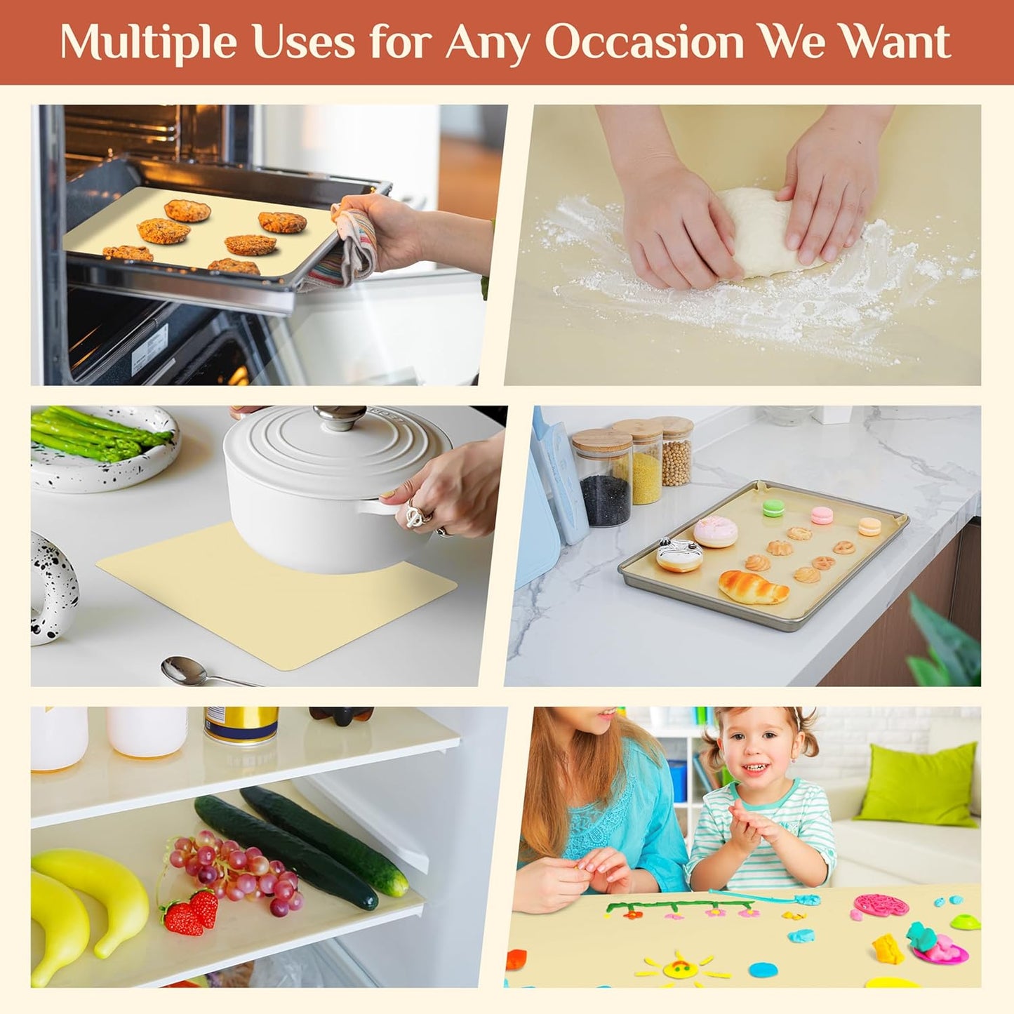 Silicone Baking Mat, 12 IN x 10 FT Free Cutting Baking Sheet,Non-Stick Reusable Dough & Pastry Mat,Non-Slip Silicone Mat Roll for Air Fryer Liner,Freeze Dryer,Oven Baking Pan,Kitchen Counter