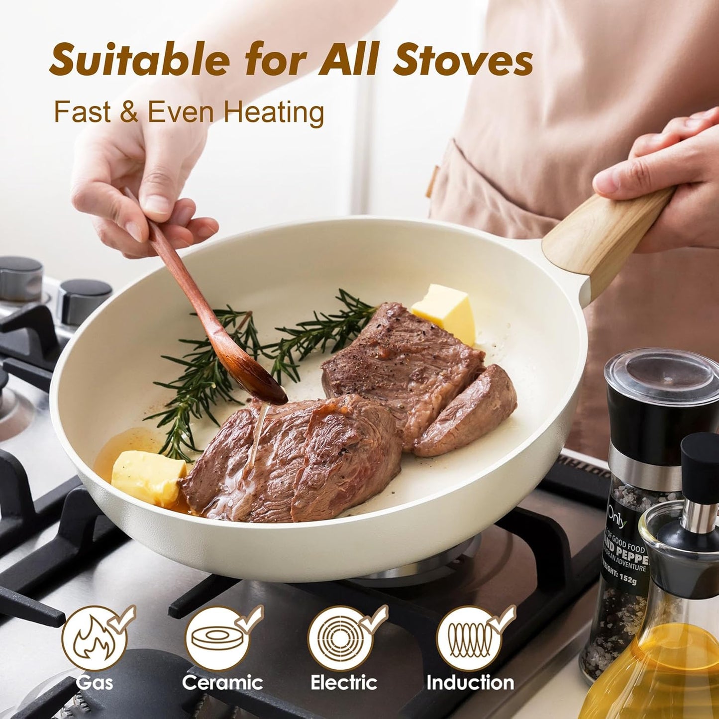 SENSARTE Ceramic Nonstick Frying Pan Small Skillet 8Inch Non Stick Omelette Pans, Non-toxic Healthy Kitchen Cooking Chef's Pan, Free of Intentionally Added PFOA/PFAS/PTFE, Induction Compatible, White