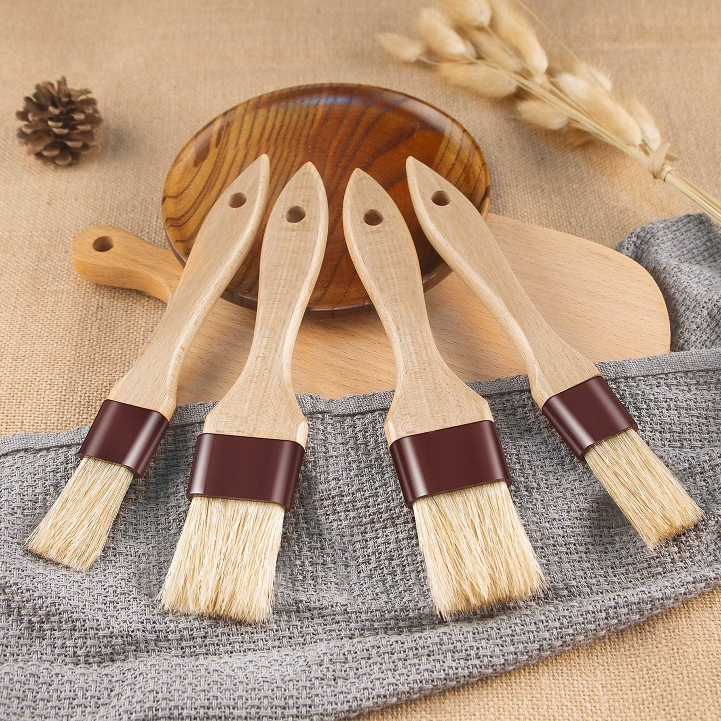 Pastry Brushes for Baking Basting Brush with Boar Bristles and Beech Hardwood Handles Culinary Oil Brush for Barbecue Butter Grill BBQ Sauce Baster Marinade Kitchen Food Cooking Brushes (1.5 inch)