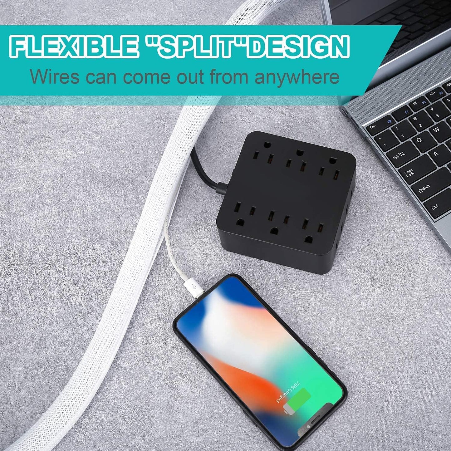 6.6ft - 1 inch White Cable Sleeve, Cable Organizer for Desk PC TV Computer, Wire Protector Cable Wrap Cover, Cord Management for Home Office
