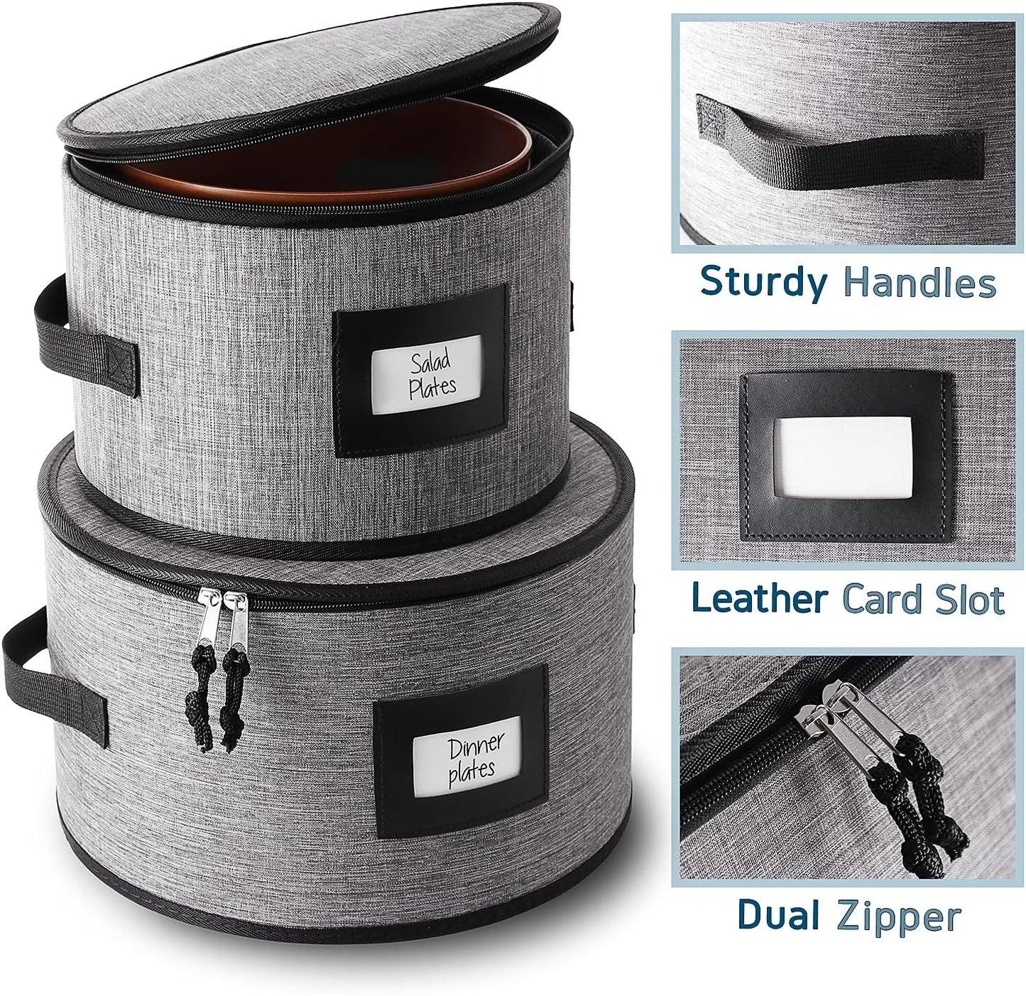 Fine China Storage Containers Hard Shell, 4 Piece Dish Storage Containers, Quilted Plate Storage Containers, Stackable Dish Organizer with Dividers, Dinnerware Storage for Moving and Seasonal Storage