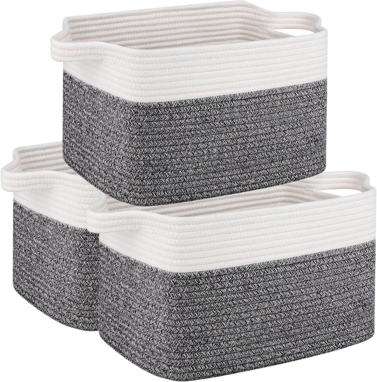 OIAHOMY 3 Pack Storage Basket for Organizing, 13''X9.85''X8.7'' Woven Storage Bins with Handles, toy organizers,Stylish Room Decor, Black variegated