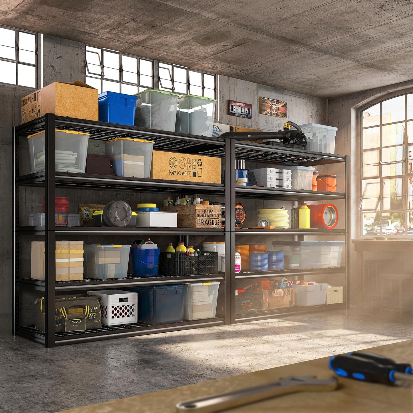 REIBII Garage Shelving, 48.2'' W Metal Shelving, 3010LBS Storage Shelves Heavy Duty, 5 Tier Adjustable Heavy Duty Shelving Unit for Warehouse, Garage, Basement, 48.2" W x 24.1" D x 72" H