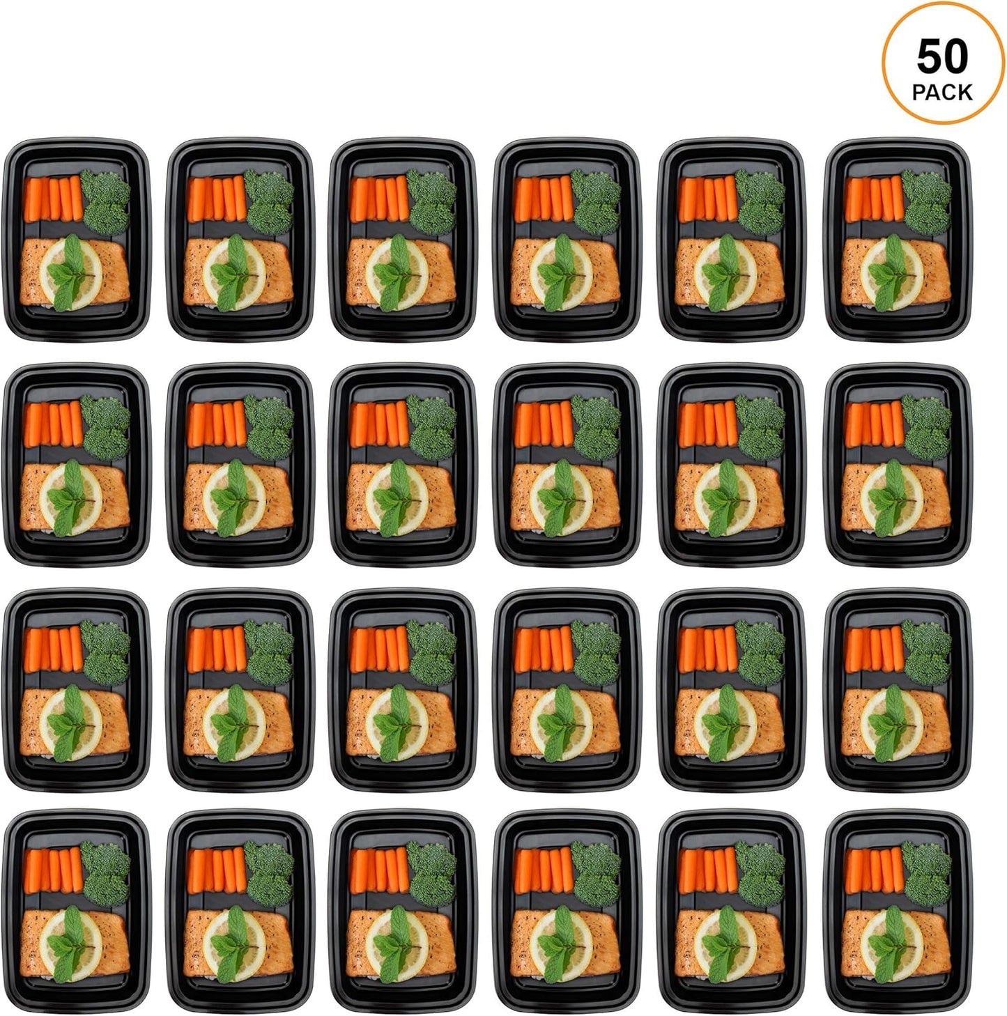 Freshware Meal Prep Containers 1 Compartment Food Storage Containers with Lids, Bento Box, BPA Free, Stackable, Microwave/Dishwasher/Freezer Safe (28 oz), 50 Count (Pack of 1)