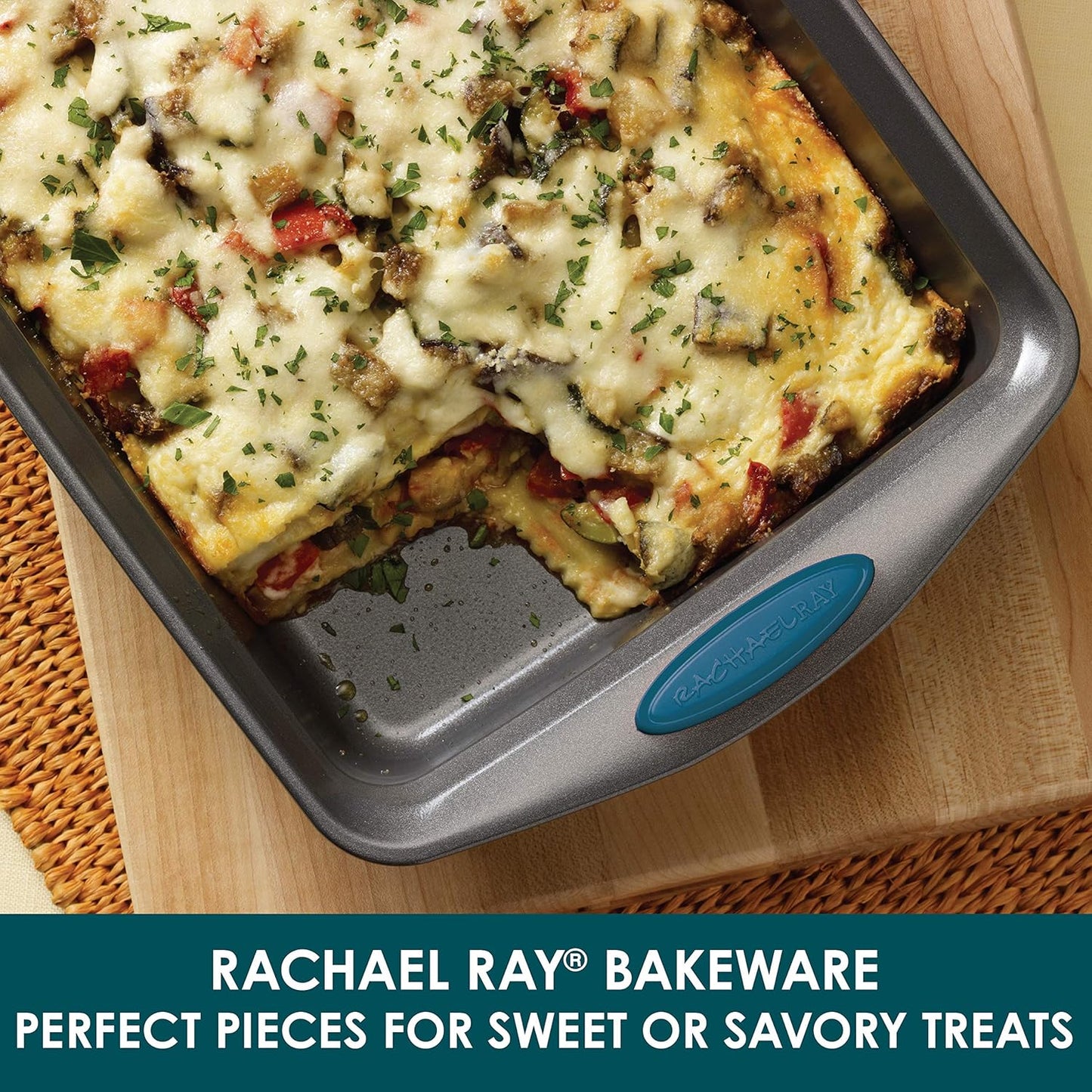 Rachael Ray Yum -o! Nonstick Bakeware Baking Pan With Grips / Nonstick Cake Pan With Grips, Rectangle - 9 Inch x 13 Inch, Gray
