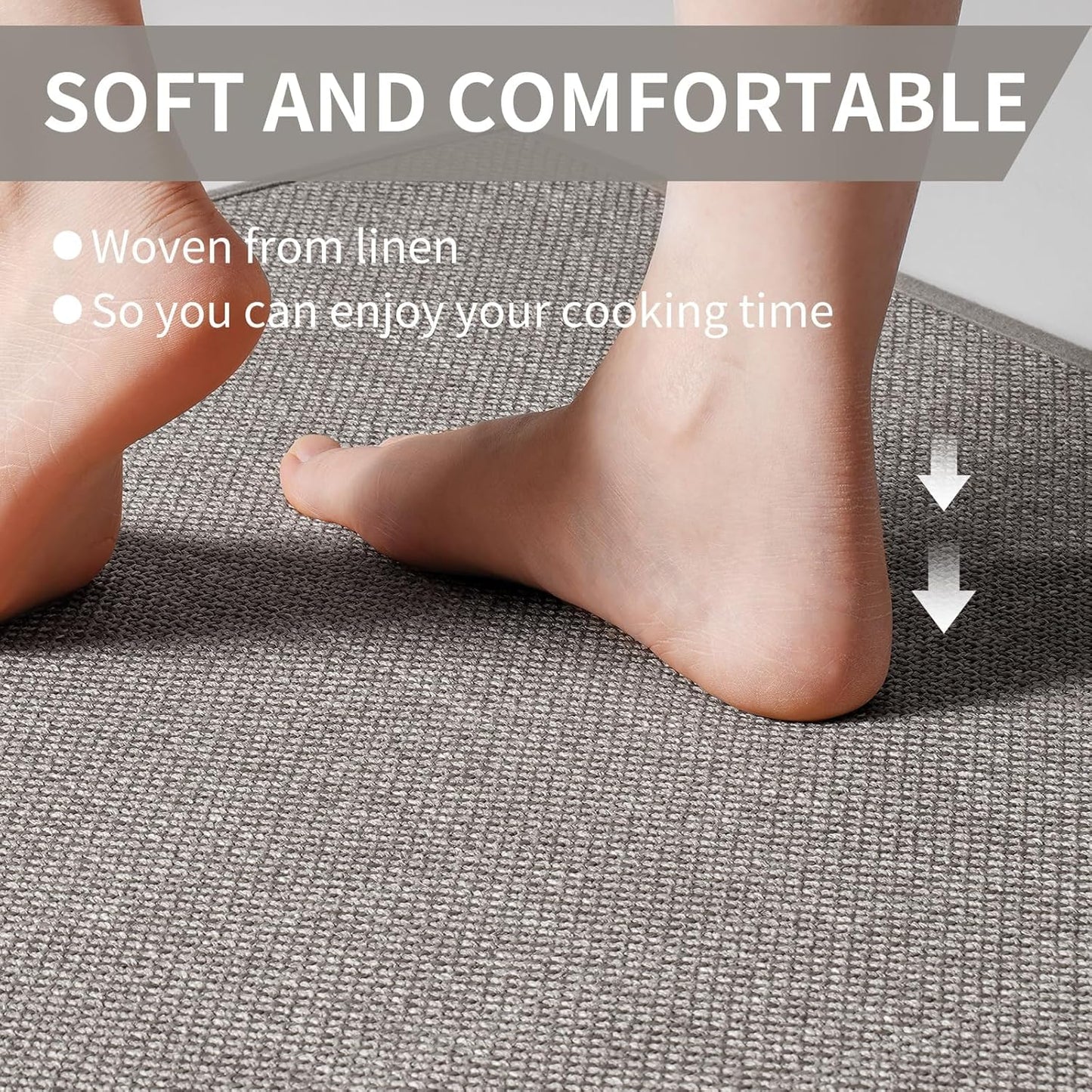 Kitchen Mats for Floor, Super Absorbent Kitchen Rugs Non Slip Washable, Soft Imitation Linen Braided Kitchen Runner Rug, Standing Mat Kitchens Sink Mat, Easy to Clean, Gray 17x95