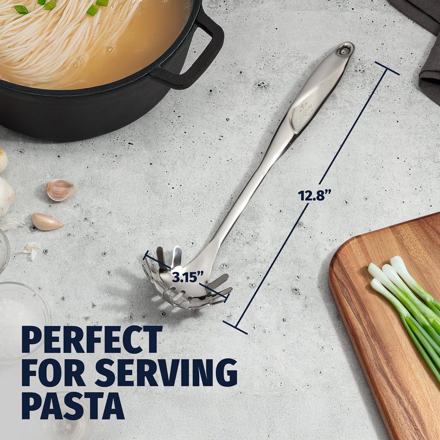 Zulay Kitchen Premium Stainless Steel Spaghetti Server – Pasta Fork with Teeth – Easy to Use & Clean Pasta Utensil – 12” Pasta Server