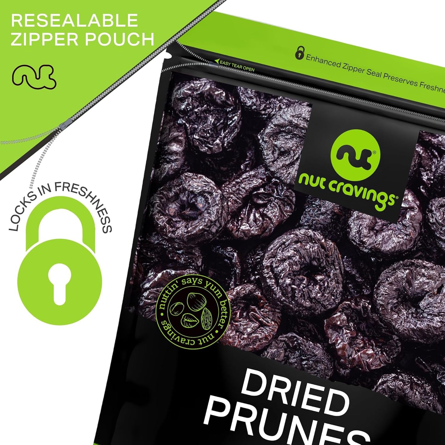 NUT CRAVINGS - Dried Prunes Pitted Unsweetened, Dry Plums No Sugar Added (48oz, 3 LB) Bulk Dry Fruits Packed Fresh in Resealable Bag - Sweet Healthy Snack, Naturally Grown, Vegan, Kosher