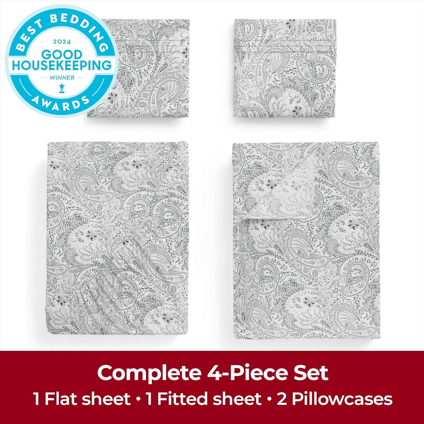Mellanni Extra Deep Full Sheets - 4 PC Iconic Collection Bedding - Hotel Luxury, Ultra Soft, Cooling Bed Sheets - Wrinkle, Fade, Stain Resistant (Full, Paisley Gray)
