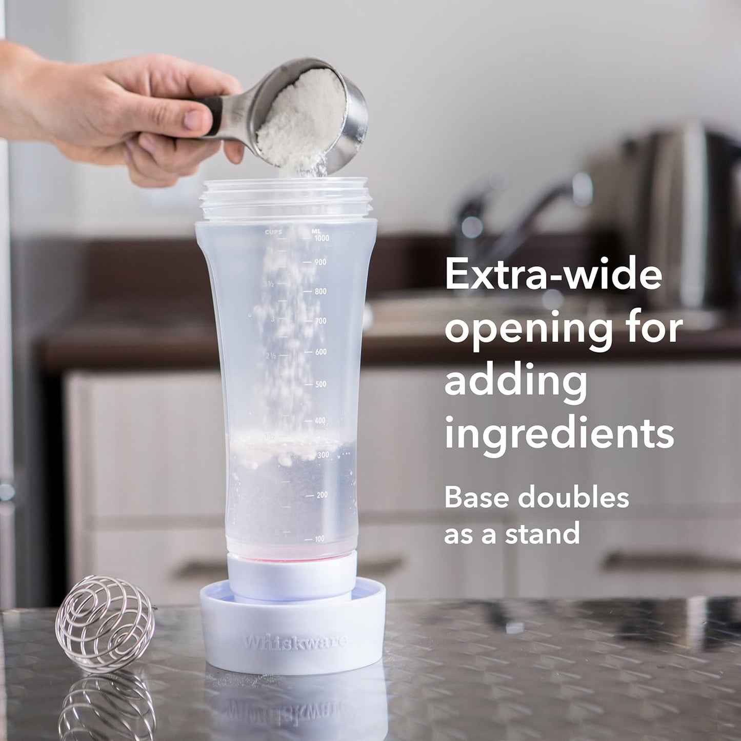 Whiskware Pancake Bottle, Batter Dispenser and Mixer with BlenderBall Wire Whisk, Durable, No-Mess, BPA Free, Dishwasher Safe, Mint