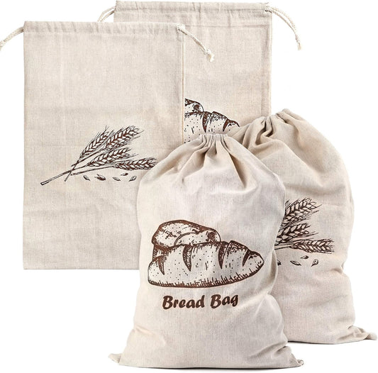 Augshy Linen Bread Bags for Homemade Bread Container, 4 Pcs 17.5 X11.5 Inches Unbleached & Reusable Bread Storage, Natural Large Storage for Artisan Bread