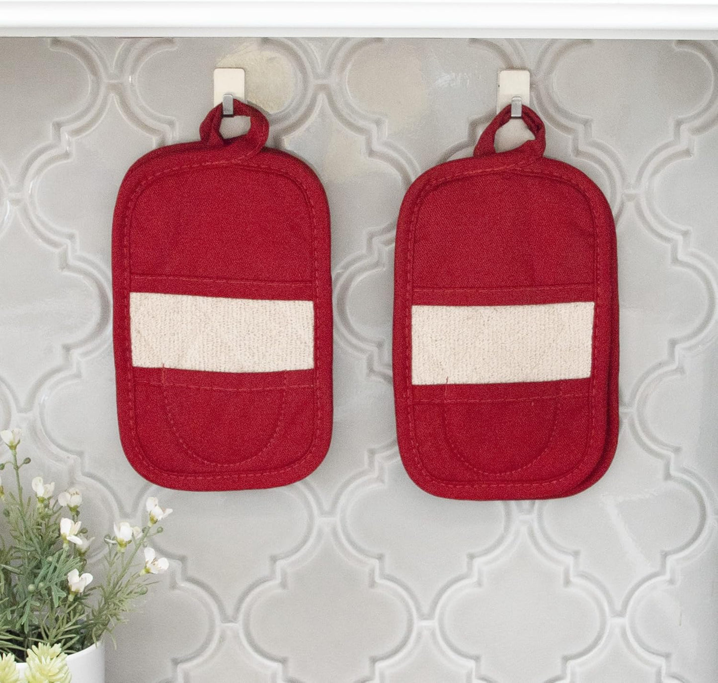 Ritz Premium Pot Holders & Heating Pads (4-Pack), 8.5" x 5.5", Heat Resistant, 100% Cotton Terry-Looped Pocket, for Kitchen and Barbeque, Paprika Red