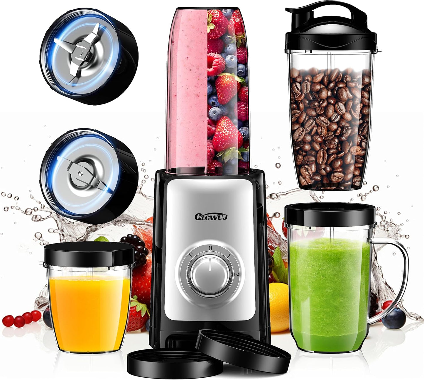 Smoothie Blender, Personal Blender for Shakes and Smoothies,12Pcs Coffee Grinder and Countertop Blenders Combo for Kitchen, Portable Smoothie Blenders with 10oz/17oz x2/23oz Cups (BLACK) (black2)