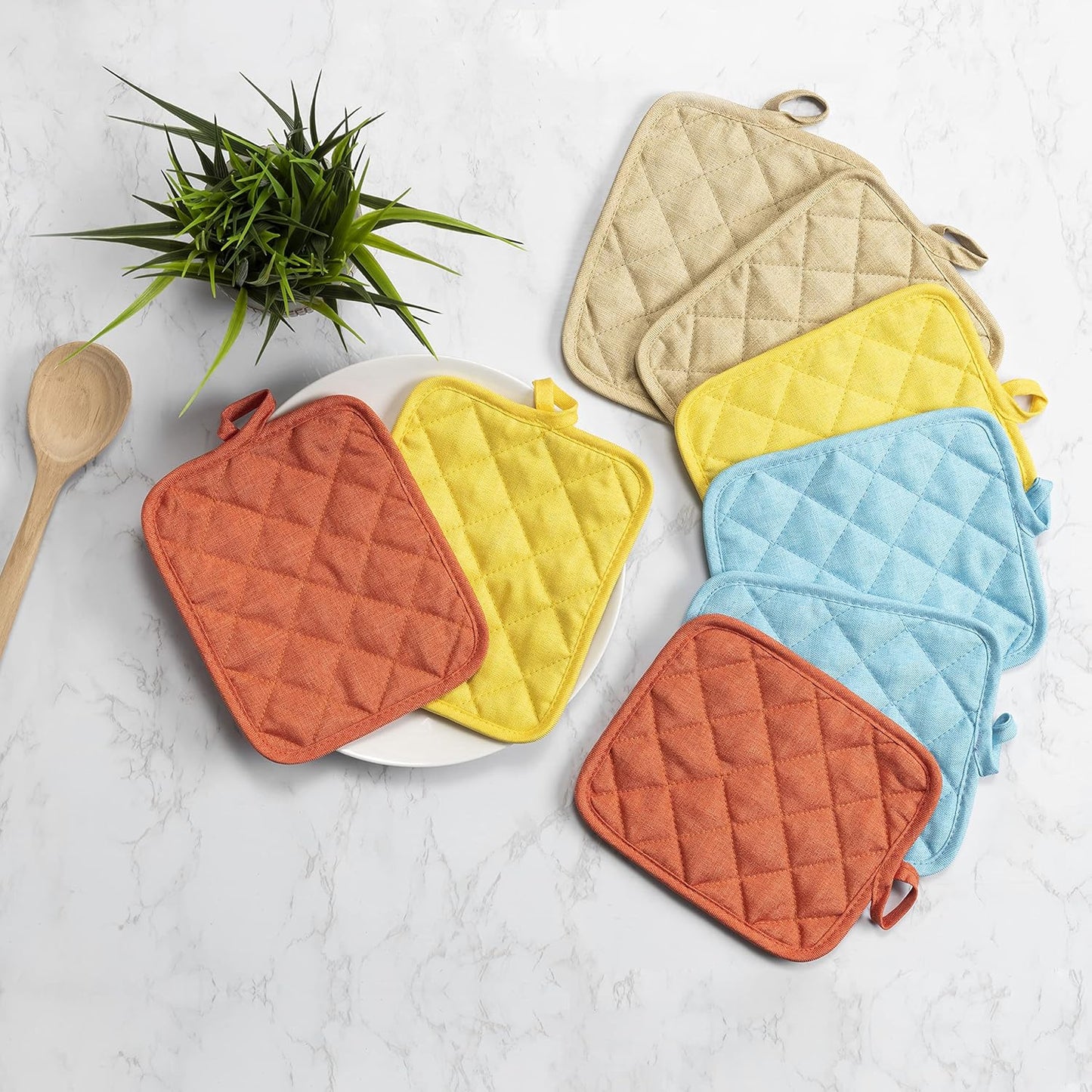 American Linen Pot Holders, Hot Pads, Table Pads for Kitchen and Dining Table, Non Slip Heat Resistant Hot Pot Holder (Sunshine, 8 Pack)